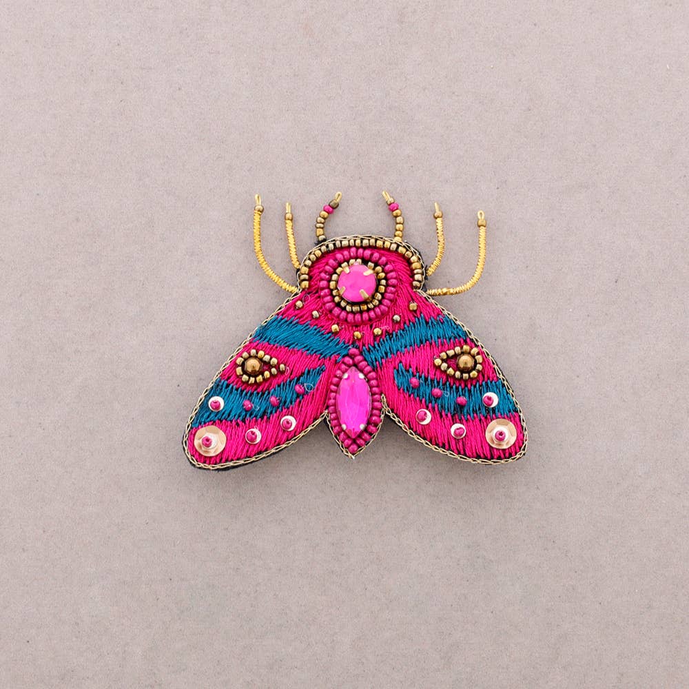 Spilla Insetto Ricamato con Paillettes: Fucsia