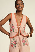 Gilet con profili a contrasto e ricami floreali (Copia)