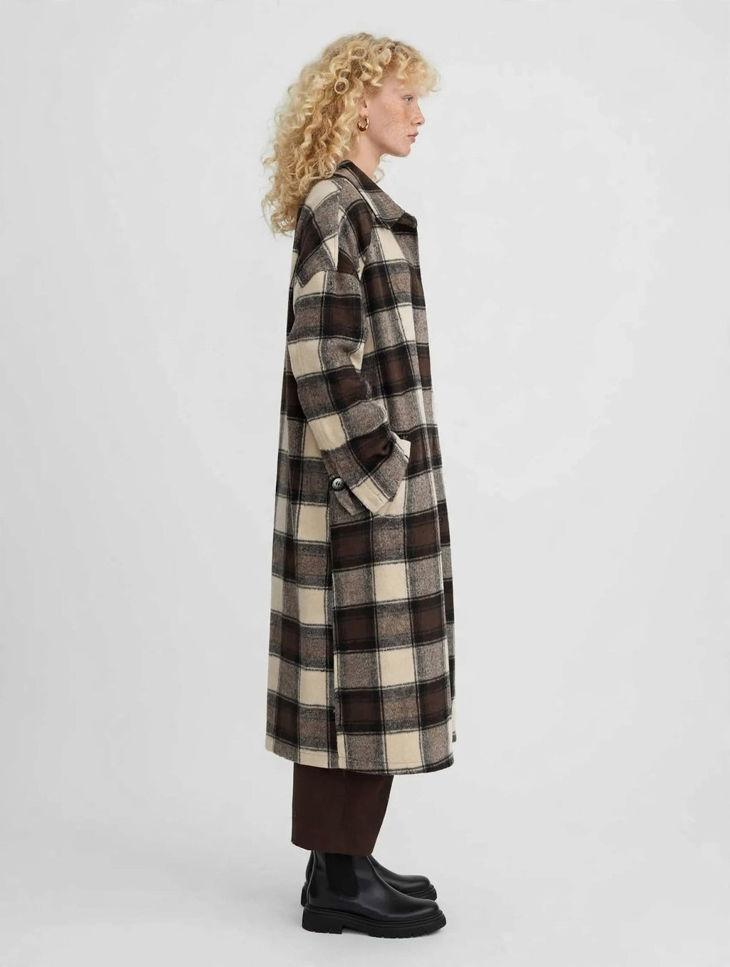 Cappotto Lungo Oversize a Quadri Beige/Moro - EDINBURGH