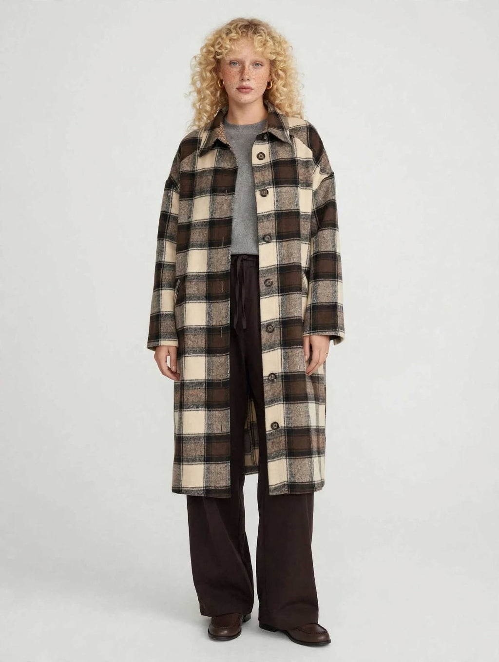Cappotto Lungo Oversize a Quadri Beige/Moro - EDINBURGH
