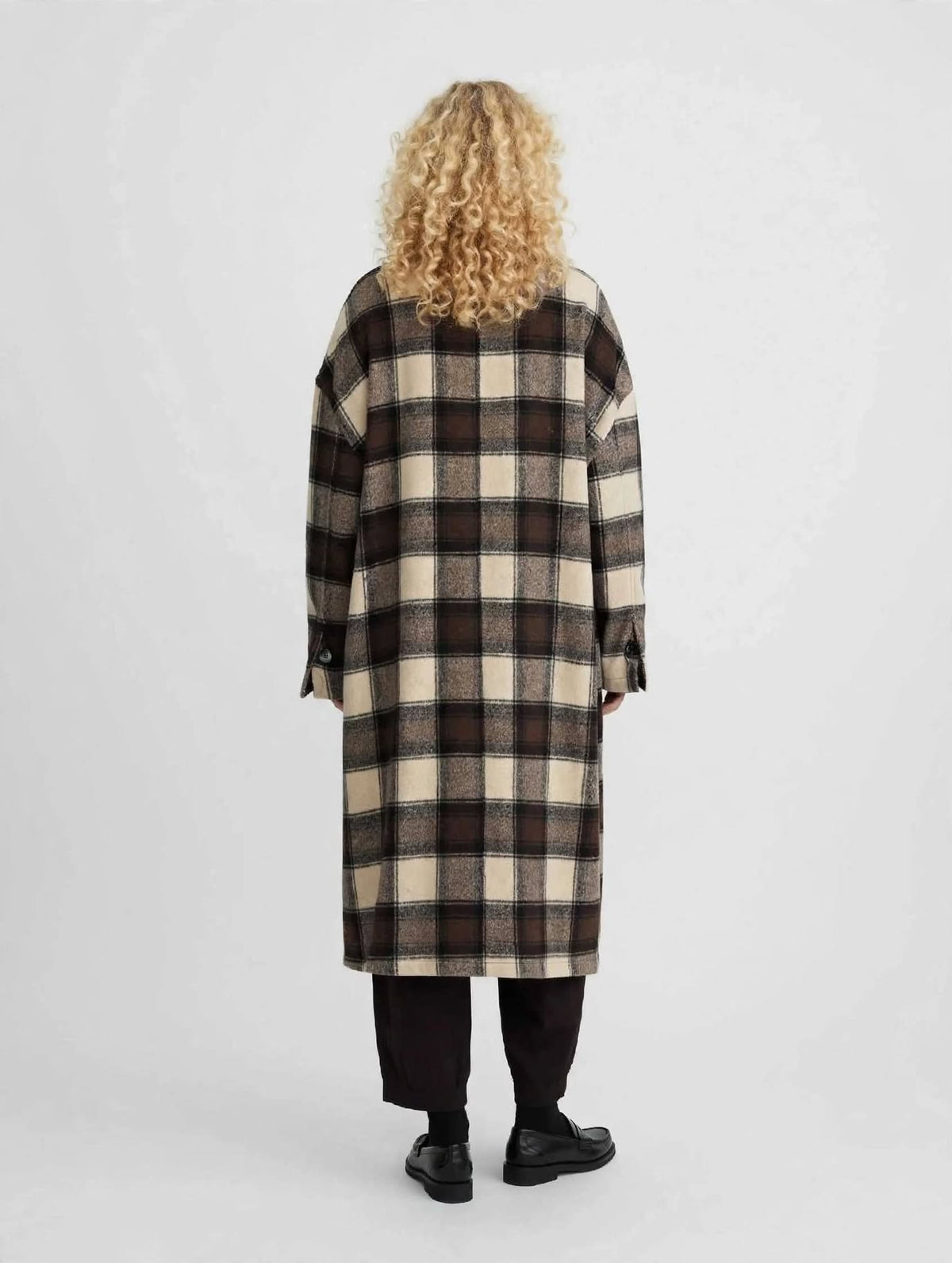 Cappotto Lungo Oversize a Quadri Beige/Moro - EDINBURGH