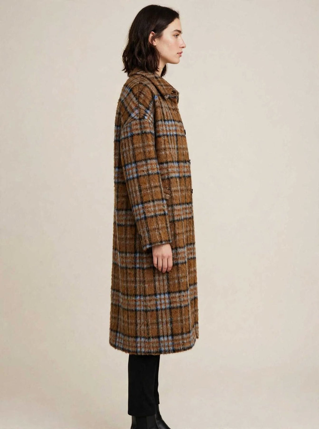 Cappotto Lungo Oversize a Quadri - AMBER Cammello & Azzurro