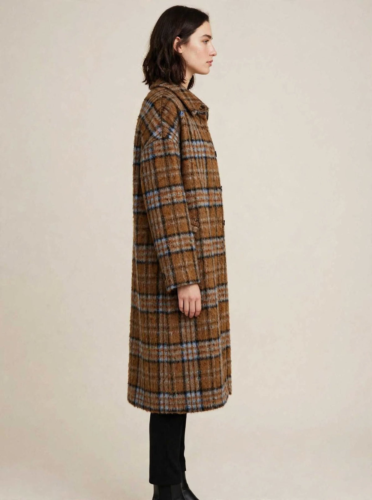 Cappotto Lungo Oversize a Quadri - AMBER Cammello & Azzurro