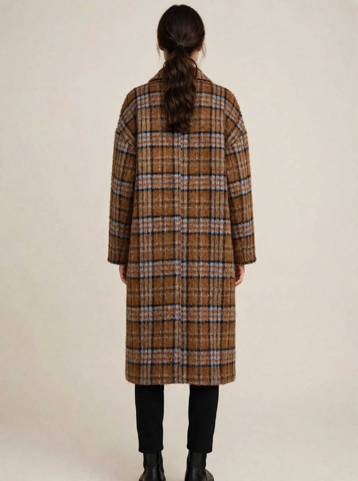 Cappotto Lungo Oversize a Quadri - AMBER Cammello & Azzurro