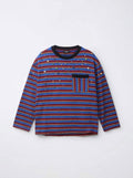 Maglia a Maniche Lunghe a Righe con Taschino e Strass Multicolor -