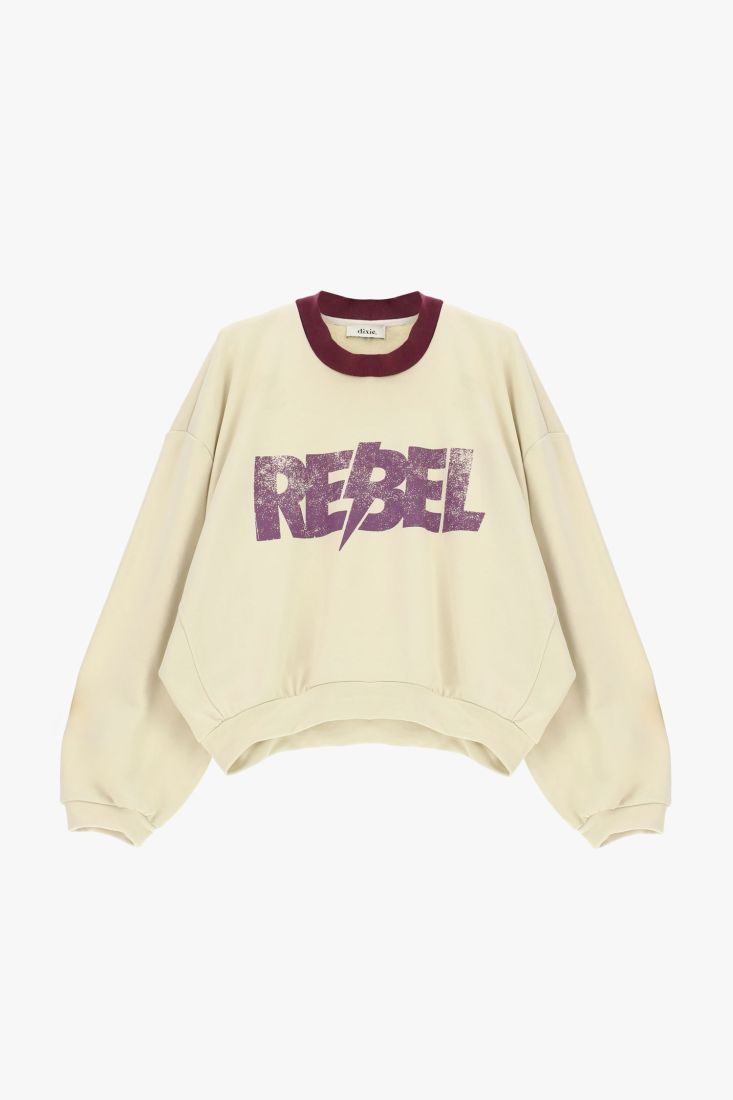 Felpa girocollo stampa effetto vissuto rebel