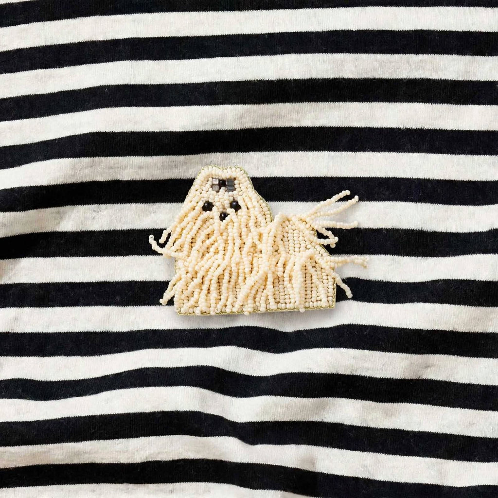 Spilla Cane Maltese di Perline - avorio