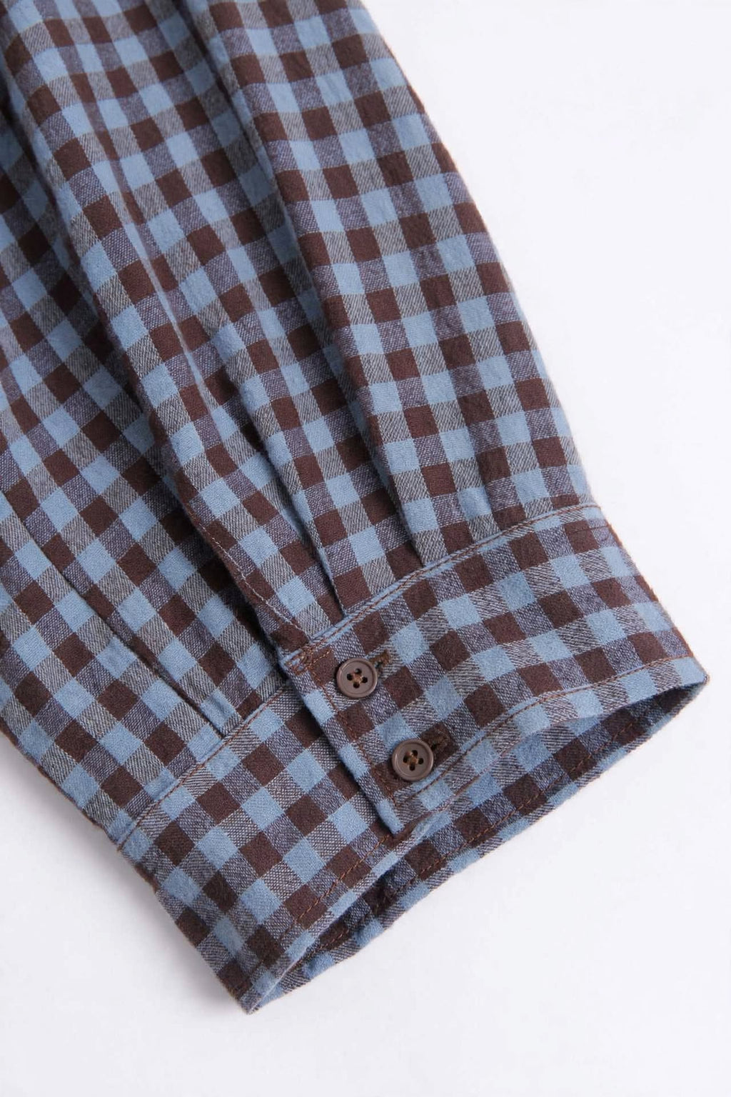 Camicia Oversize a Quadri con Collo Alto - Azzurro / Marrone