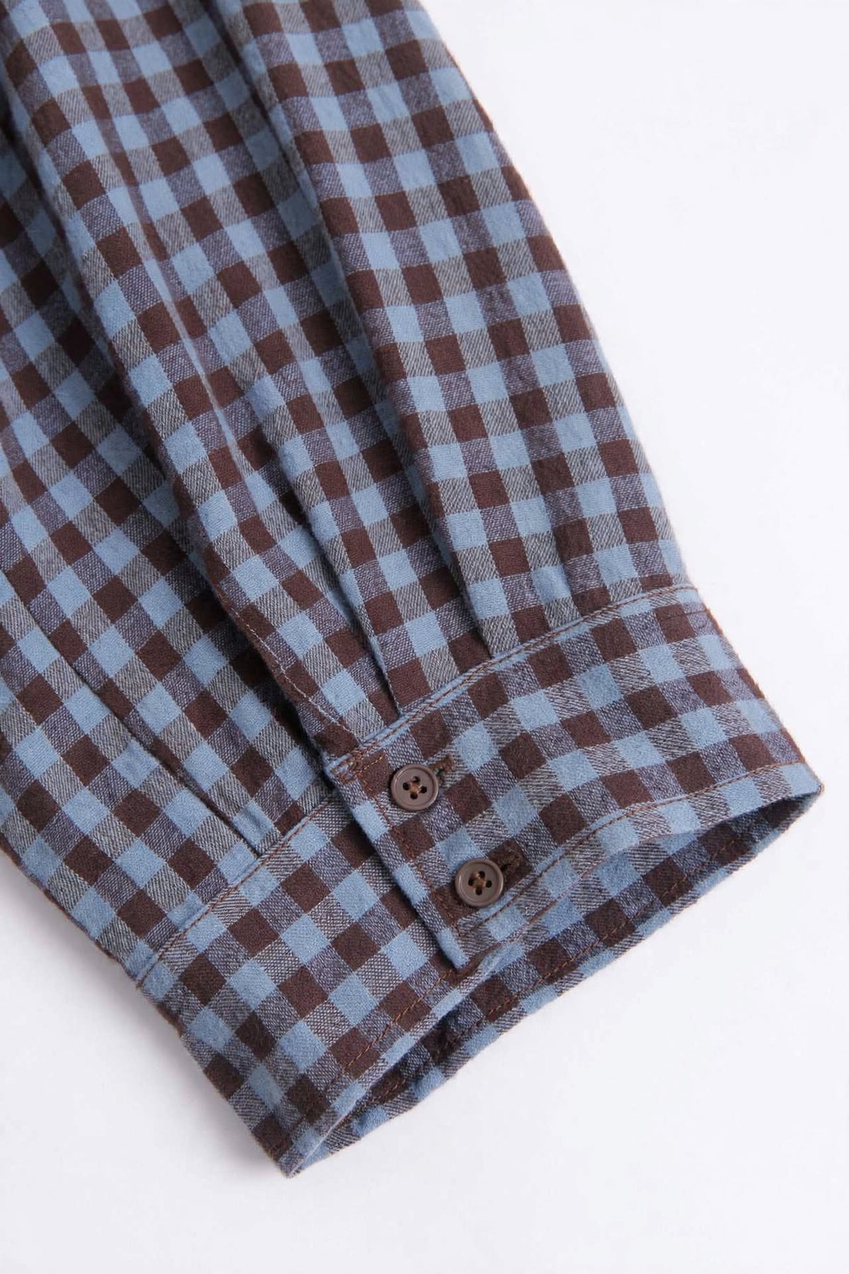Camicia Oversize a Quadri con Collo Alto - Azzurro / Marrone