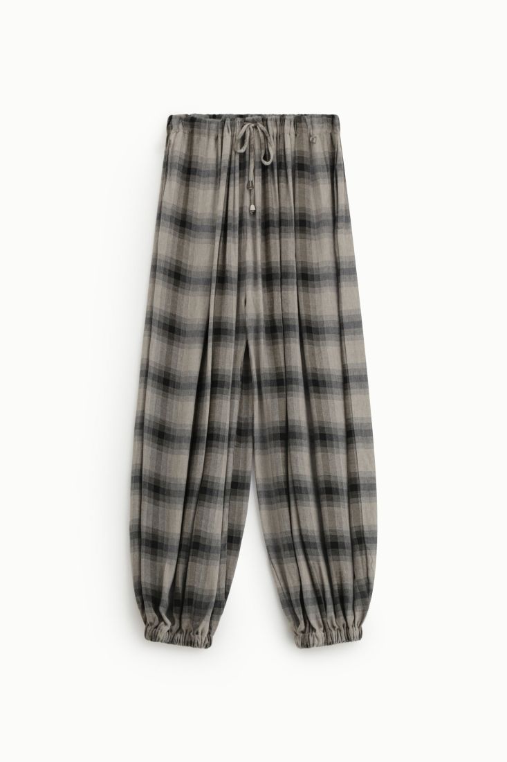 Pantaloni palazzo fantasia check elastico fondo