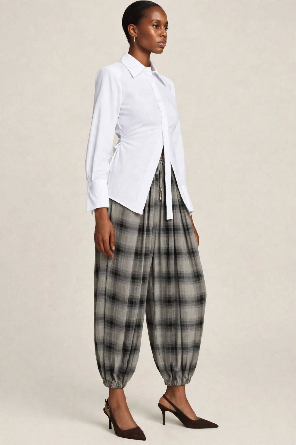 Pantaloni palazzo fantasia check elastico fondo