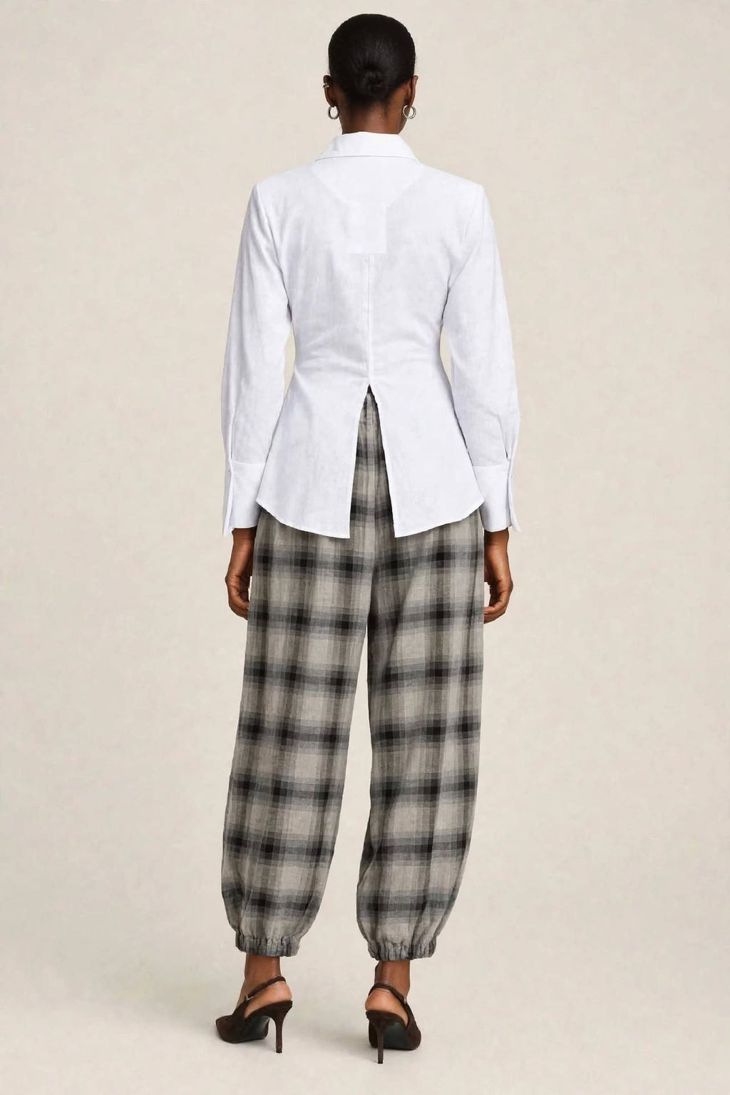 Pantaloni palazzo fantasia check elastico fondo