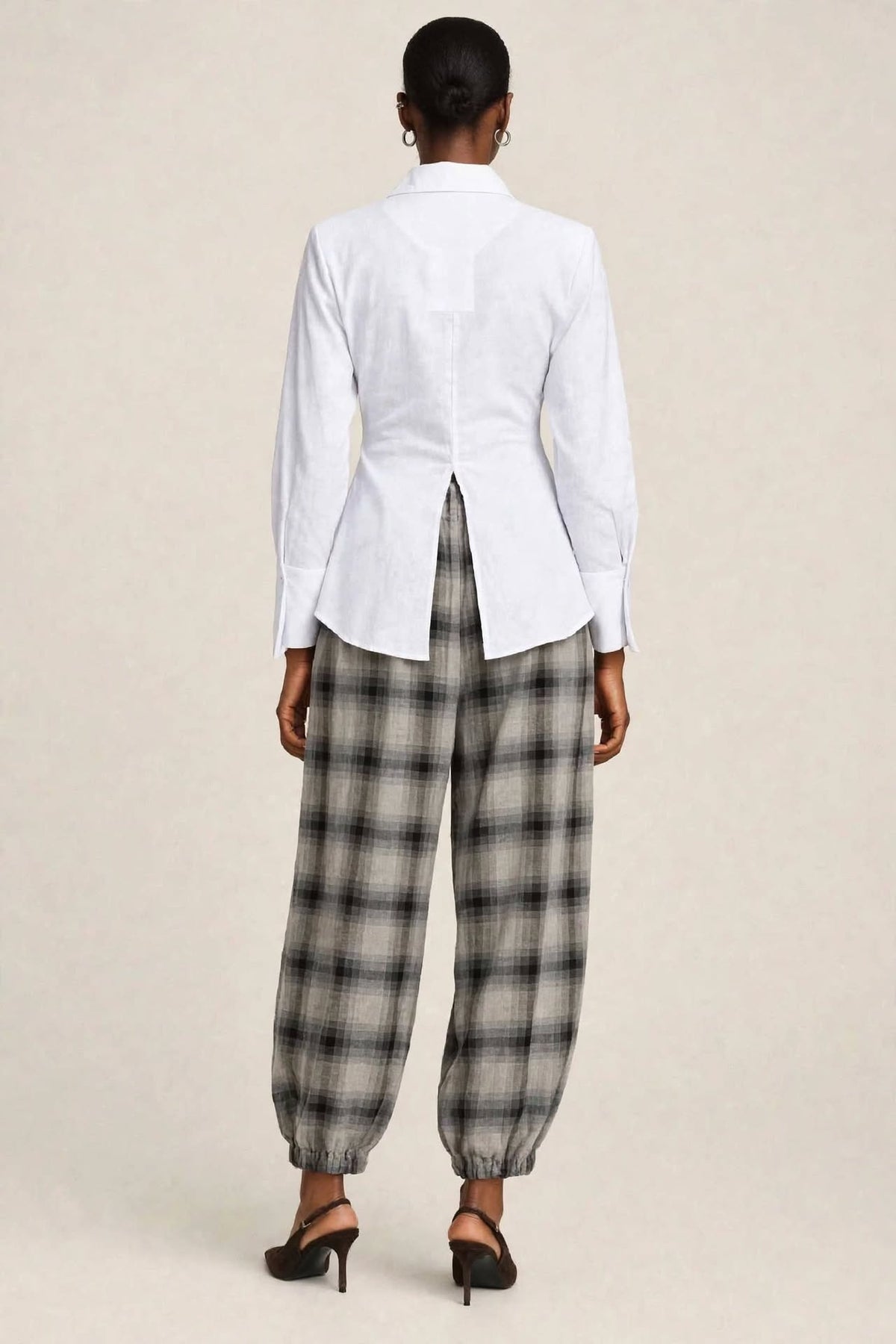 Pantaloni palazzo fantasia check elastico fondo
