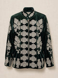 Giacca Kimono Suzani - Velluto Verde Bosco Ricamato