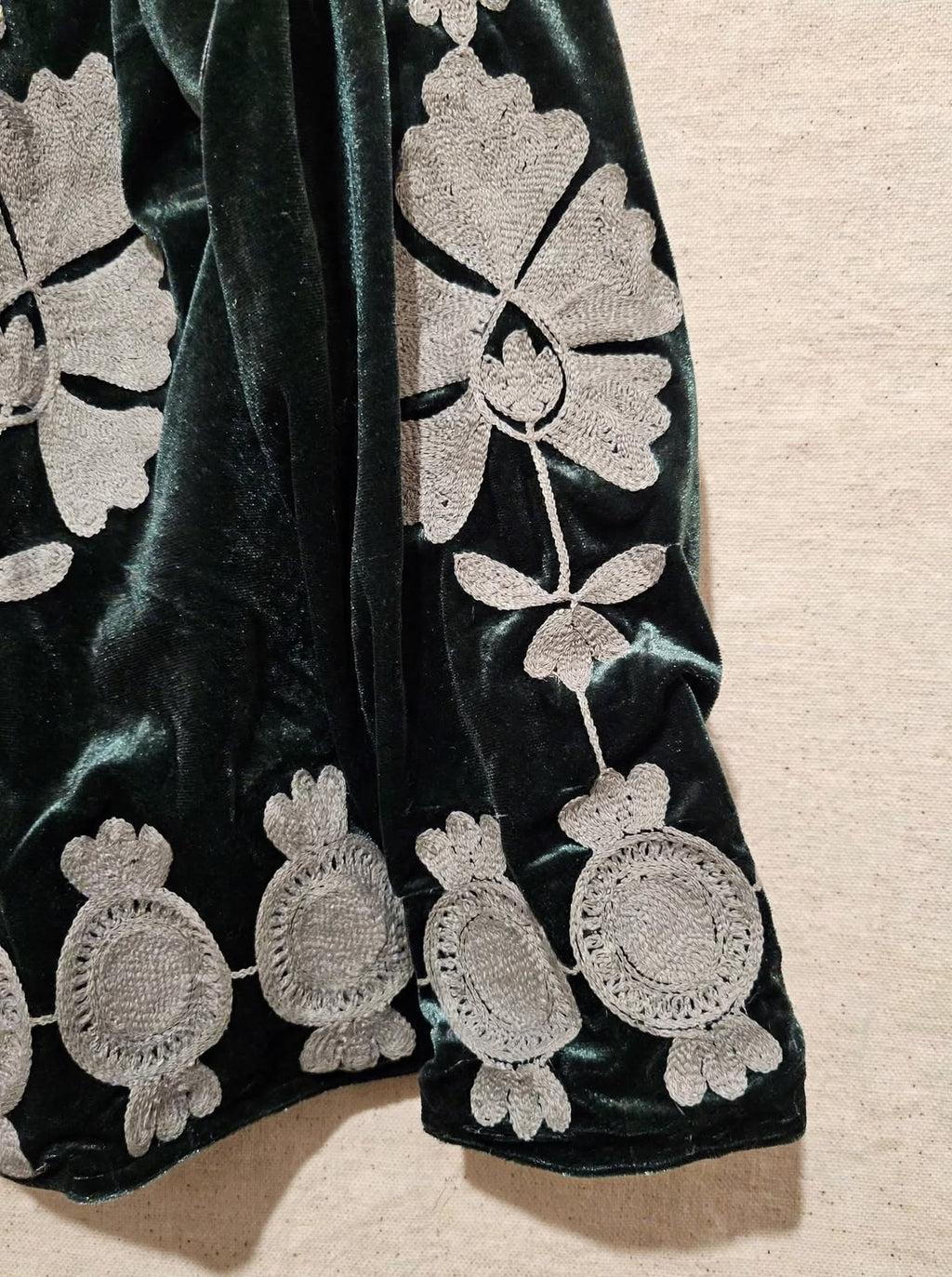 Giacca Kimono Suzani - Velluto Verde Bosco Ricamato