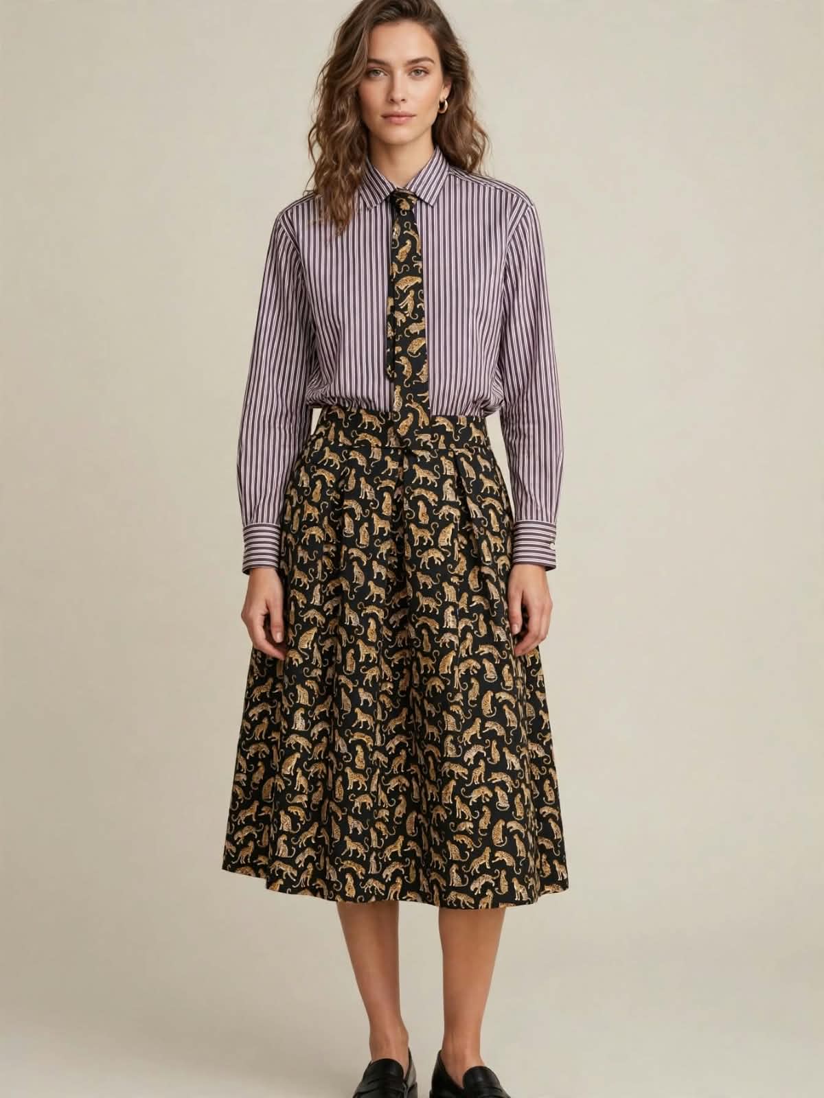 Gonna Gold Leopards - Midi Svasata Nera e Oro