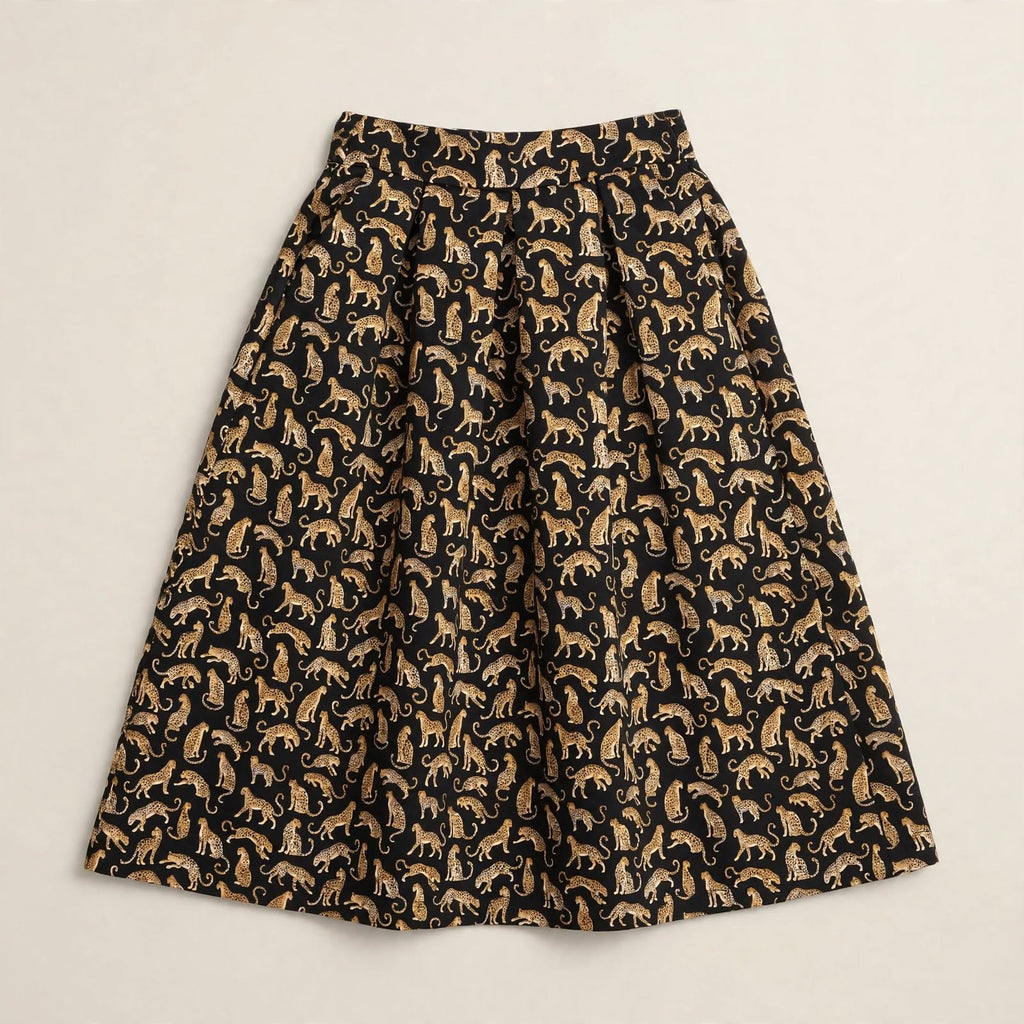 Gonna Gold Leopards - Midi Svasata Nera e Oro