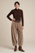 Pantalone Balloon Beige Taupe - Velluto a Coste Mille Righe con Cintura