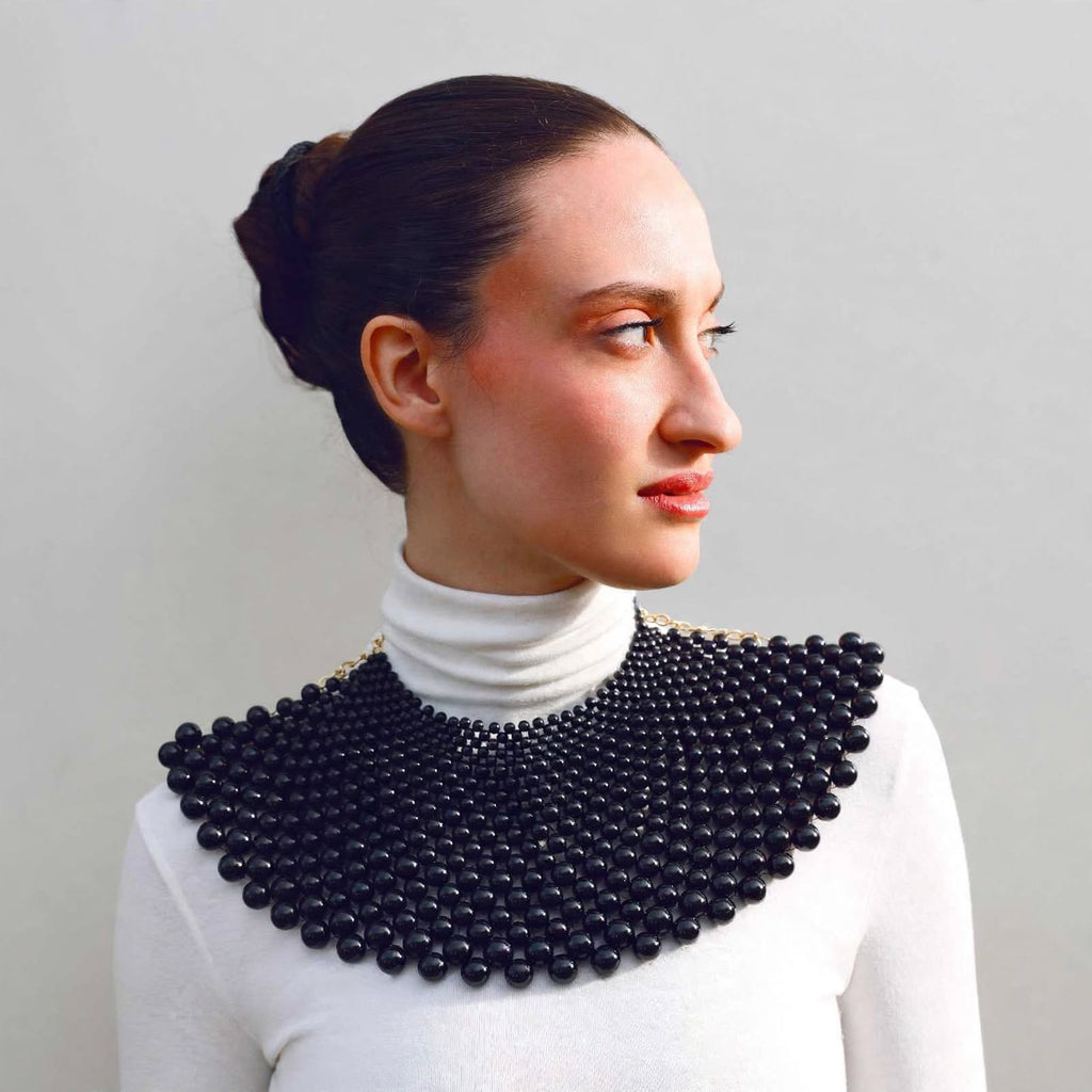 Collana Nera Bavero -  Maxi Perle Nere