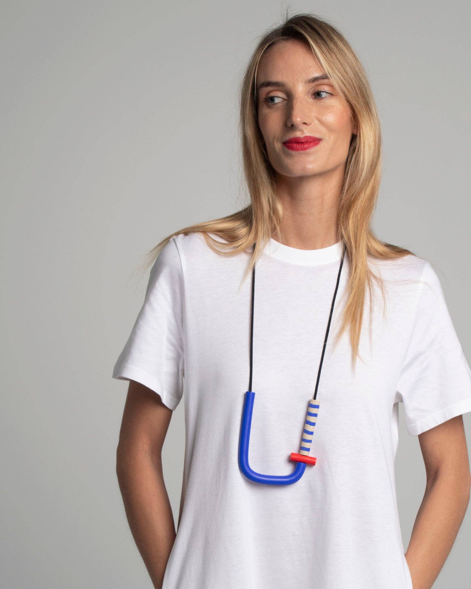 Collana Striped Balance in argilla polimerica: Lunghezza fissa di circa 90 cm