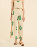 Pantalón amplio con bordado palmeras