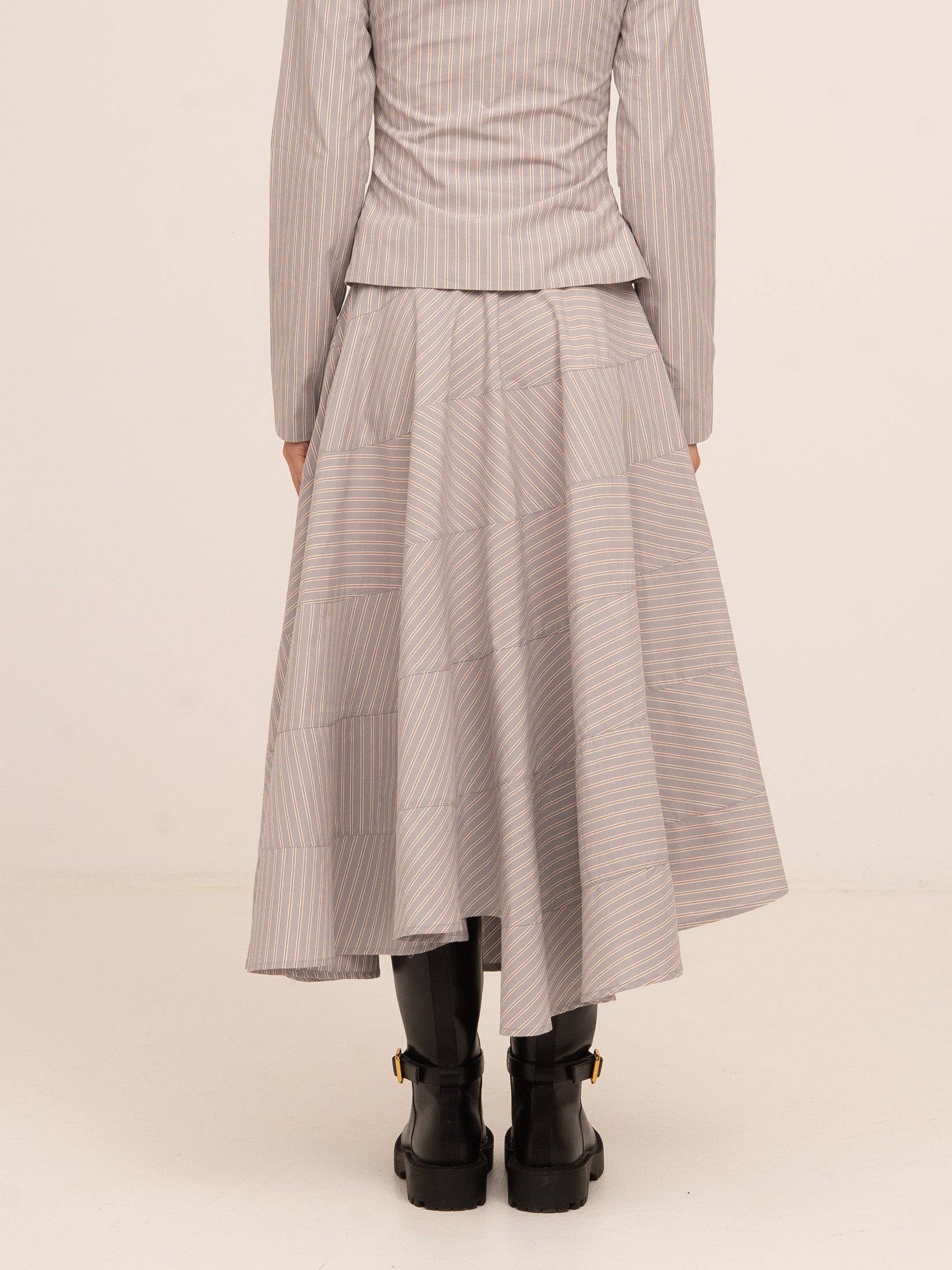 Midnight Striped Gray Flared Skirt