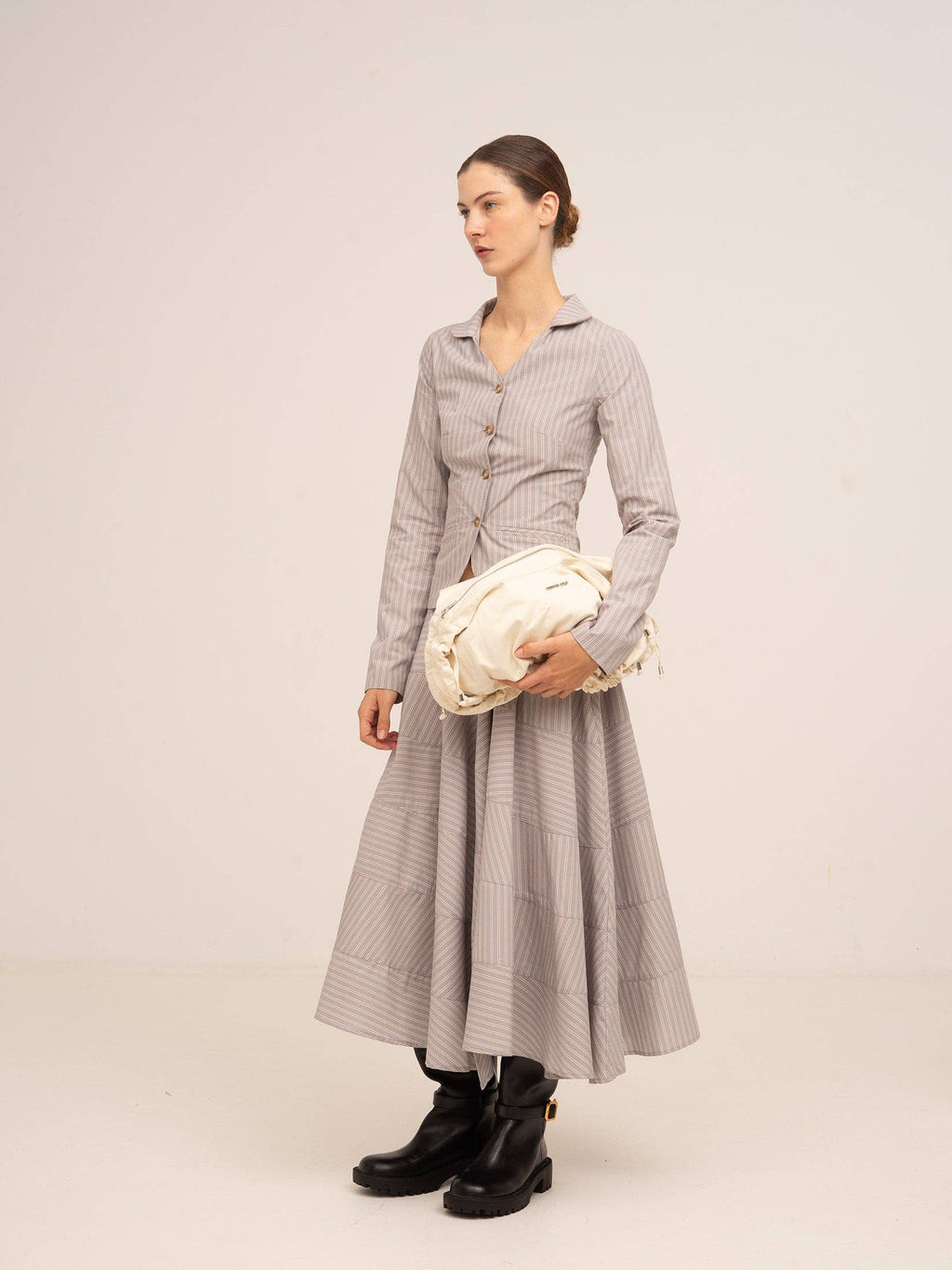 Midnight Striped Gray Flared Skirt