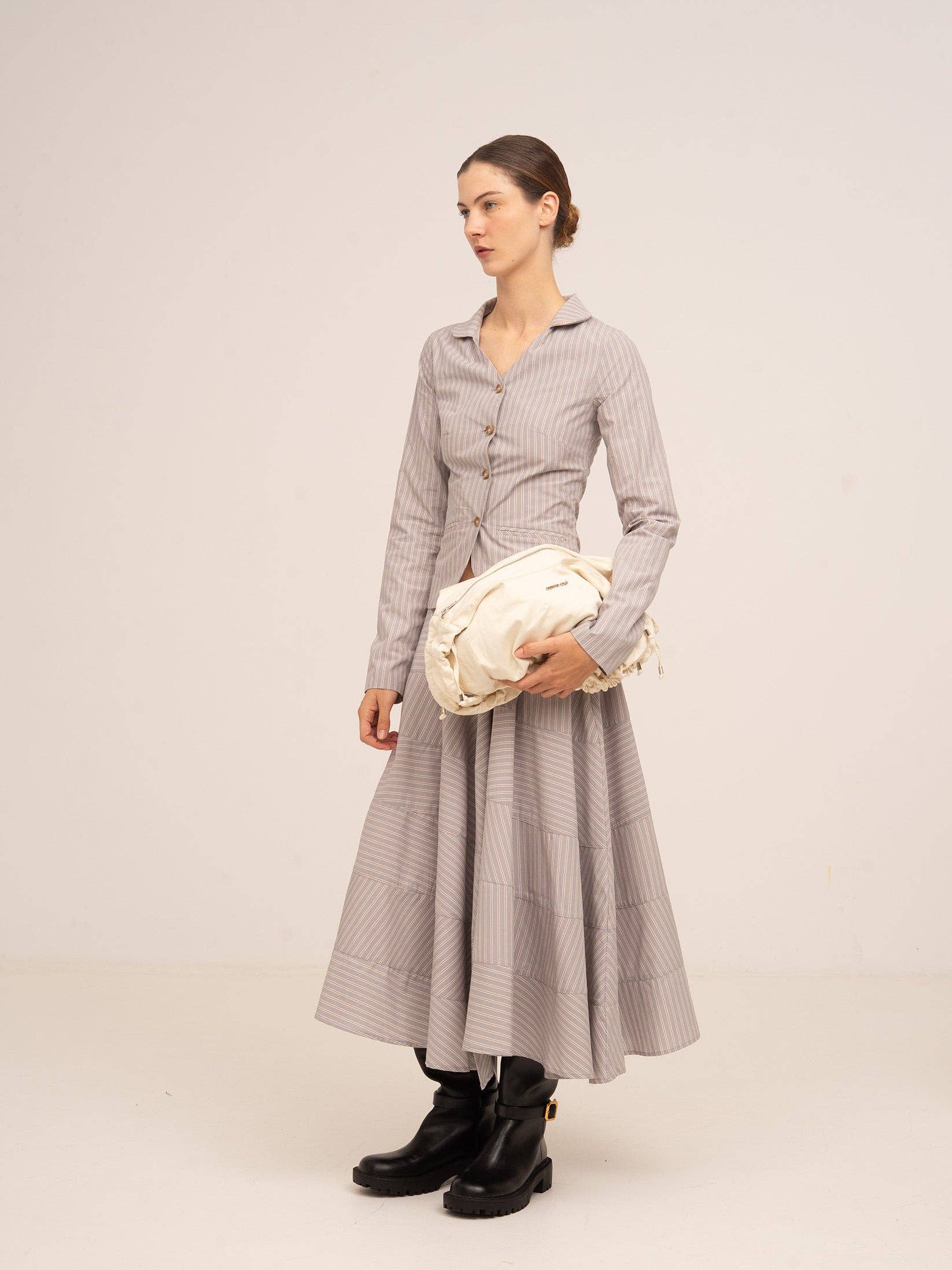 Midnight Striped Gray Flared Skirt