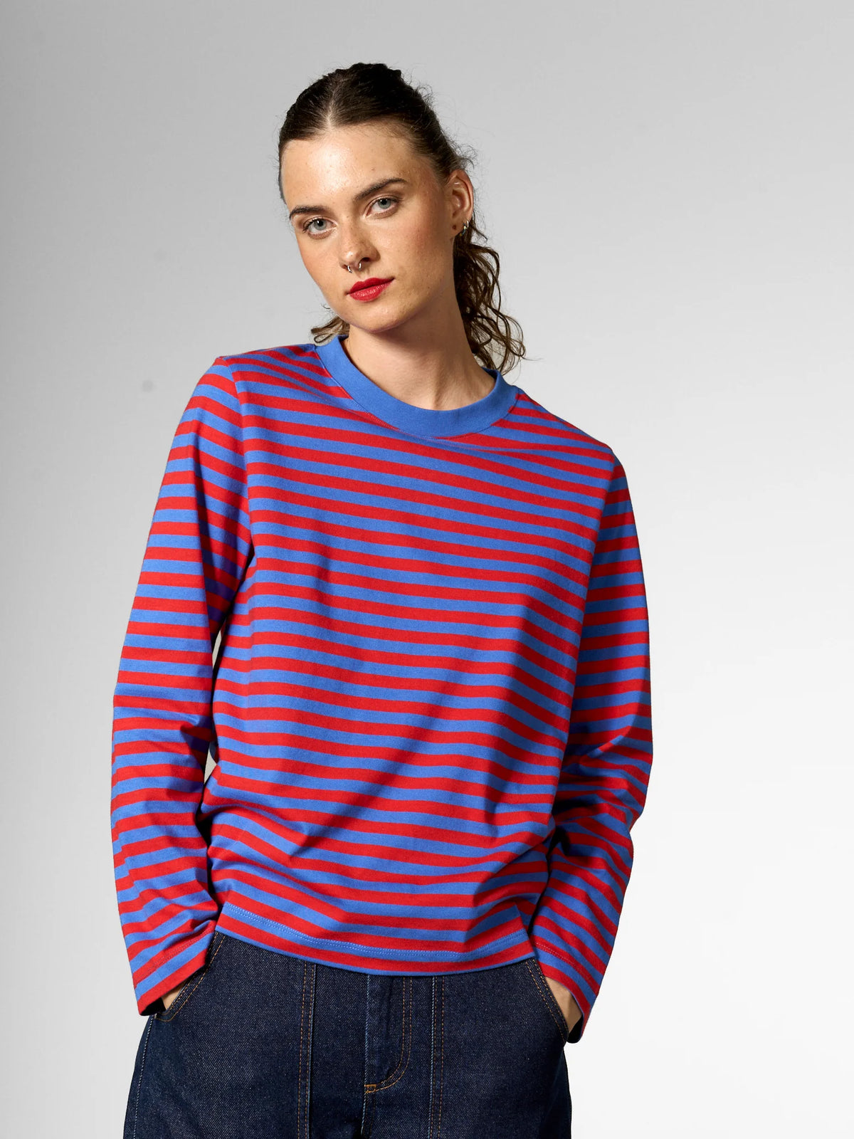 Maglia a maniche lunghe a righe in cotone biologico