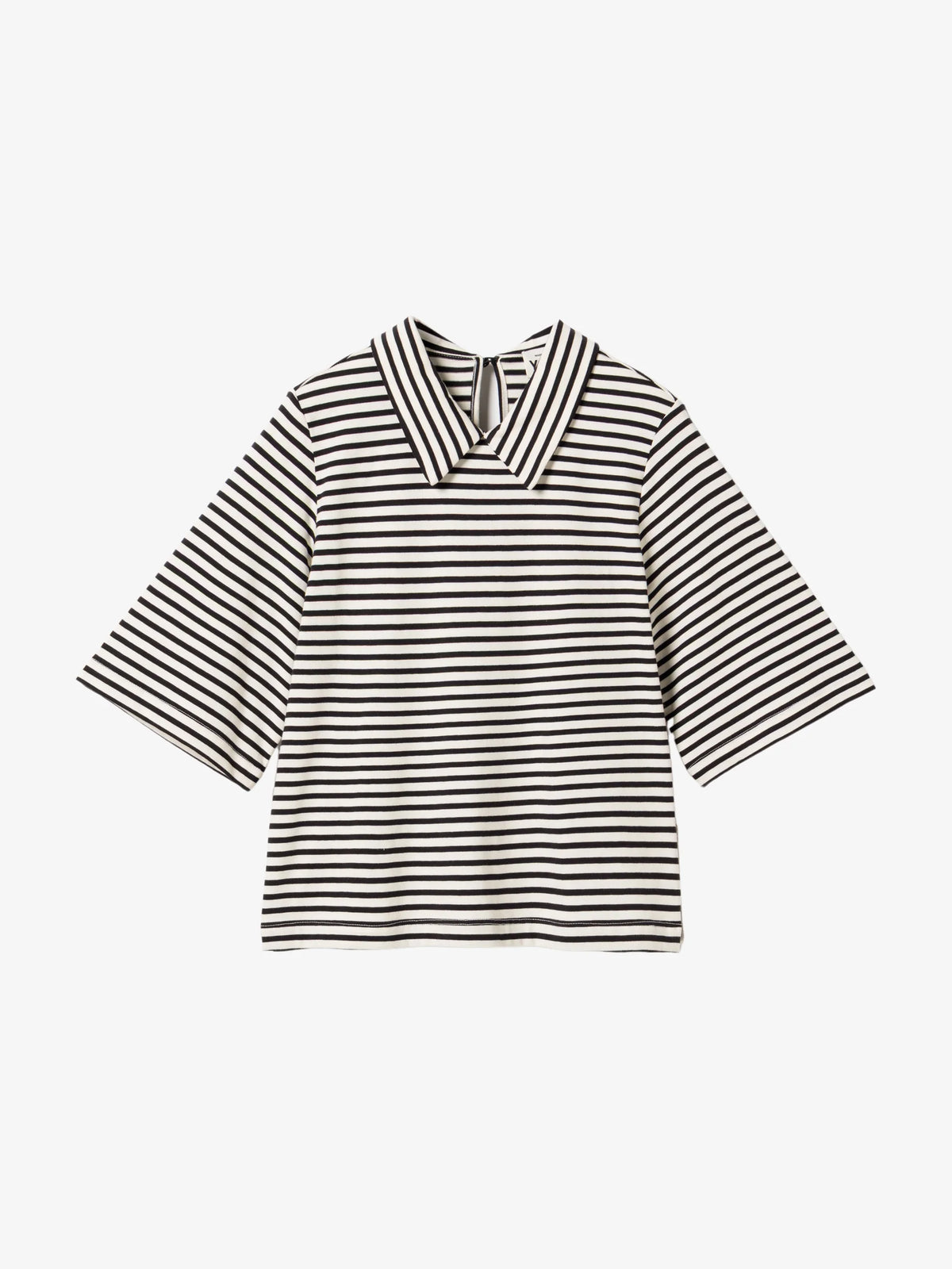Maglia a righe con colletto a camicia in cotone biologico