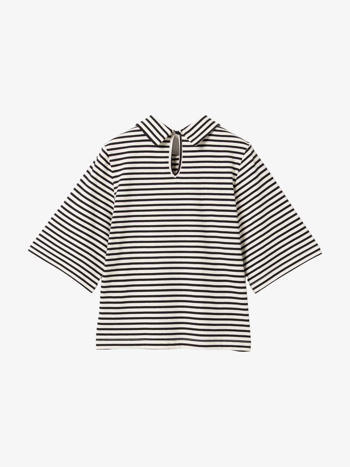 Maglia a righe con colletto a camicia in cotone biologico