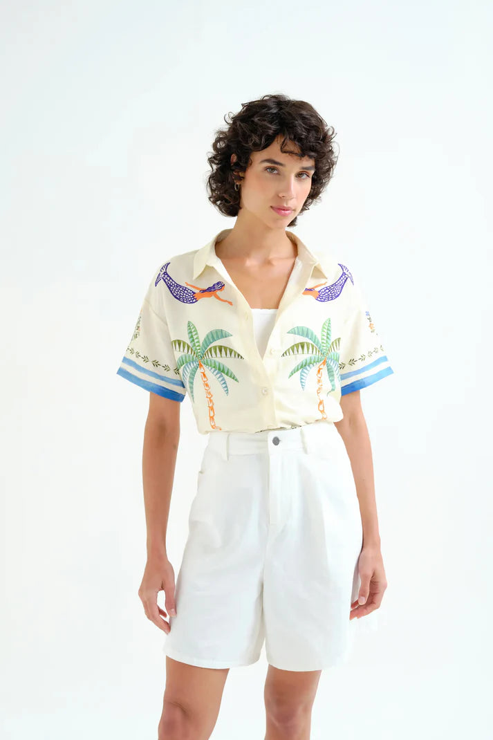 Camicia con stampa di palme e sirene