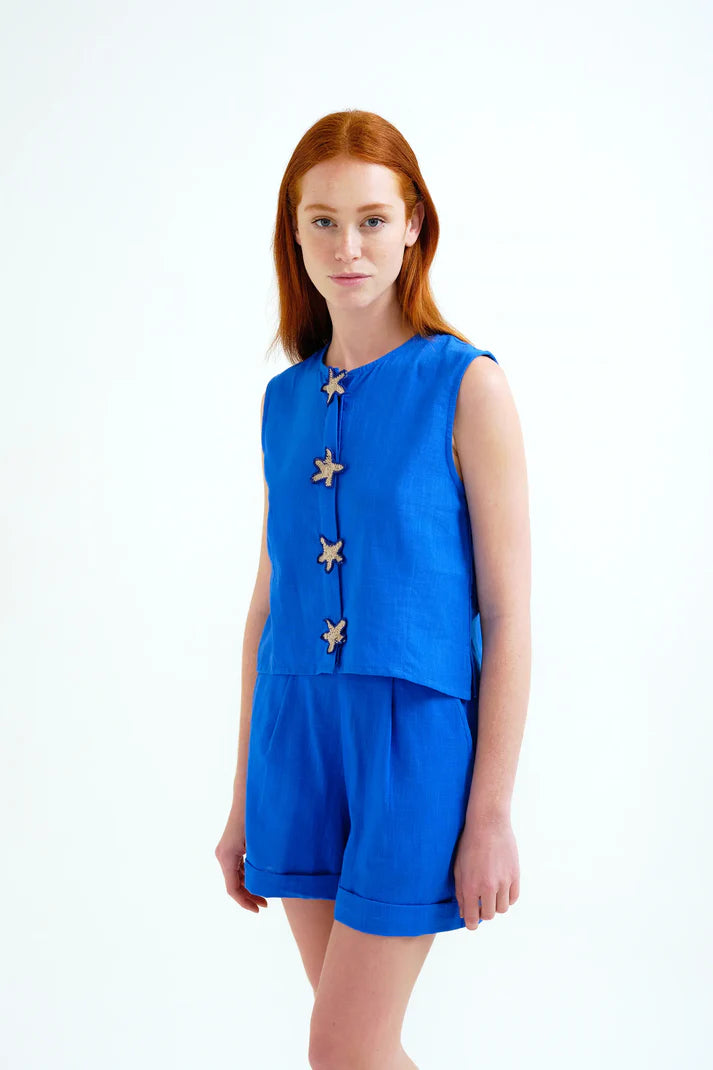 Top blu navy 100% cotone con applicazione a stella