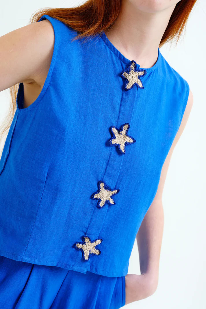 Top blu navy 100% cotone con applicazione a stella