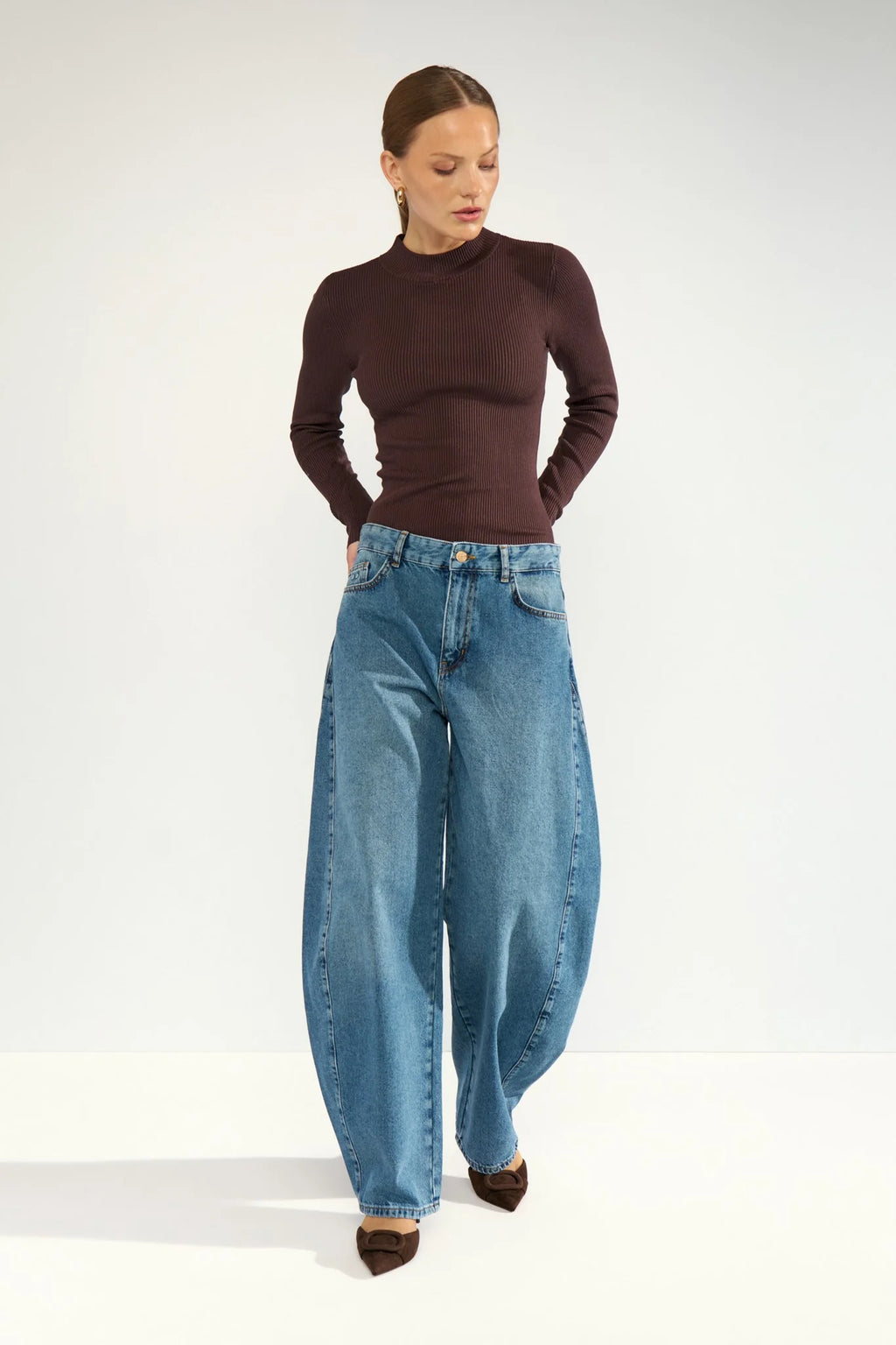AMSTERDAM HR BARREL JEANS - P3013 - Medium Blue Denim