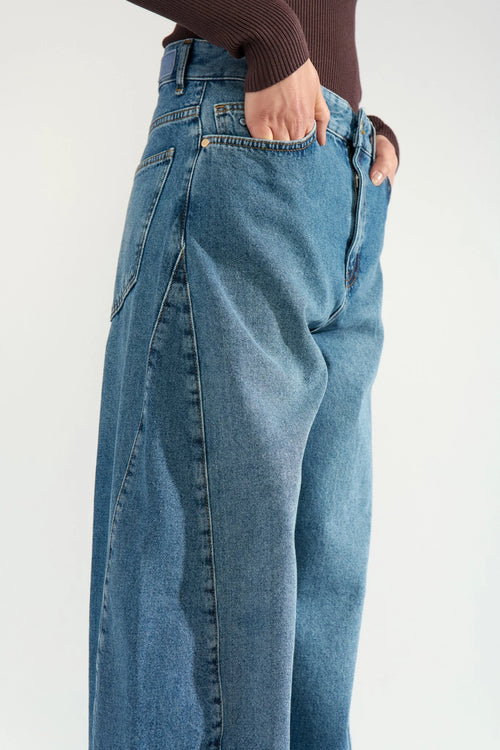 AMSTERDAM HR BARREL JEANS - P3013 - Medium Blue Denim