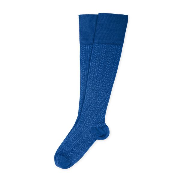 Gabrielle - Chaussettes hautes énergisantes Lévity en maille ajourée et fil d'Ecosse - Bleu Saphir