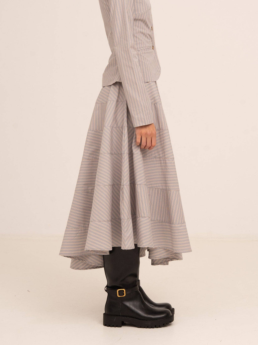 Midnight Striped Gray Flared Skirt
