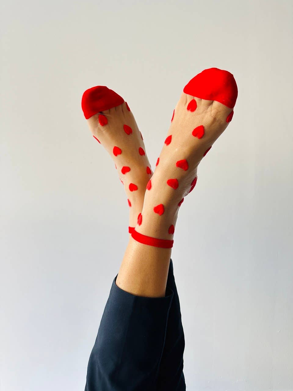 Calze Laure con cuori rossi - calze alla caviglia