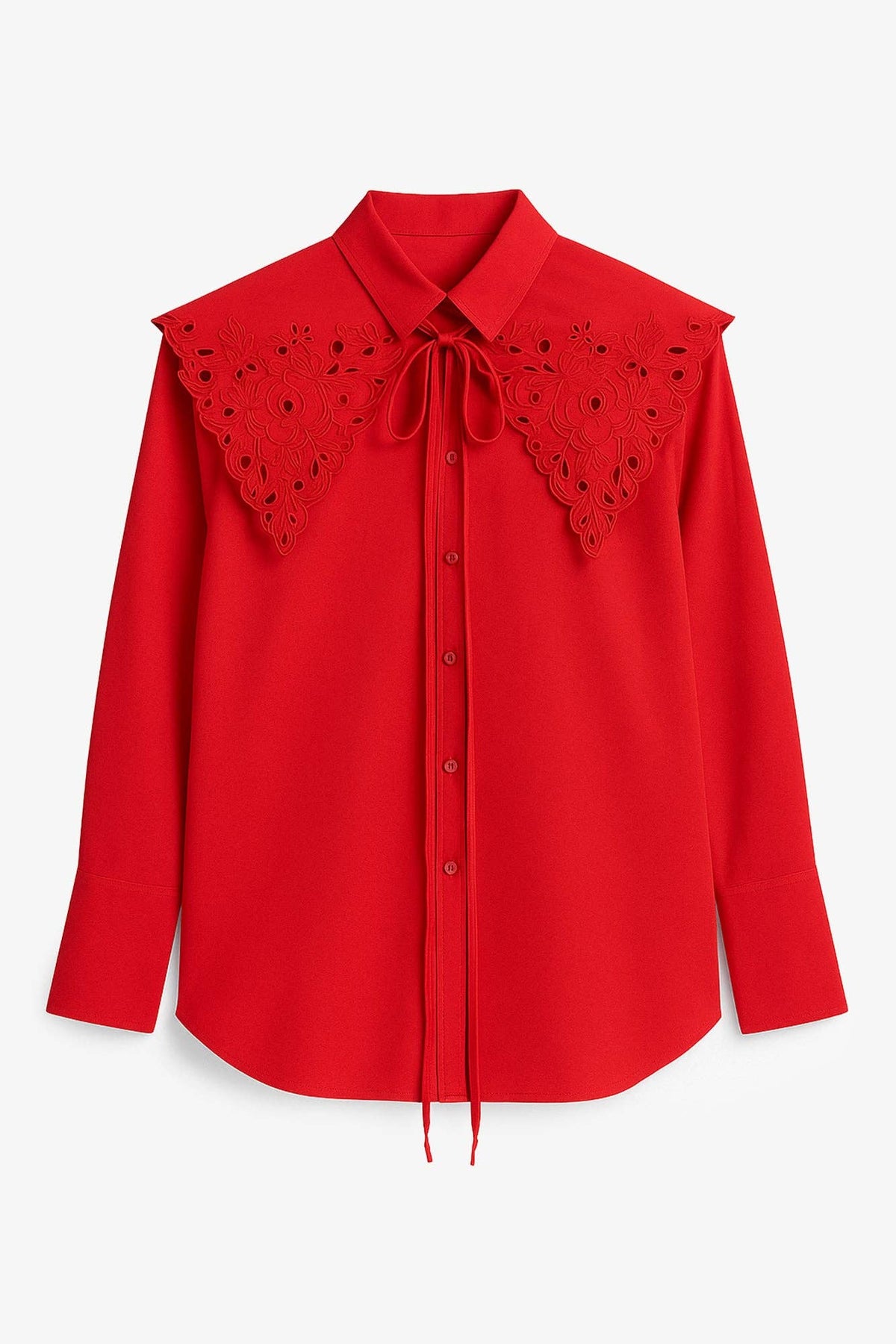 Camicia con collo largo ricamato in misto cotone