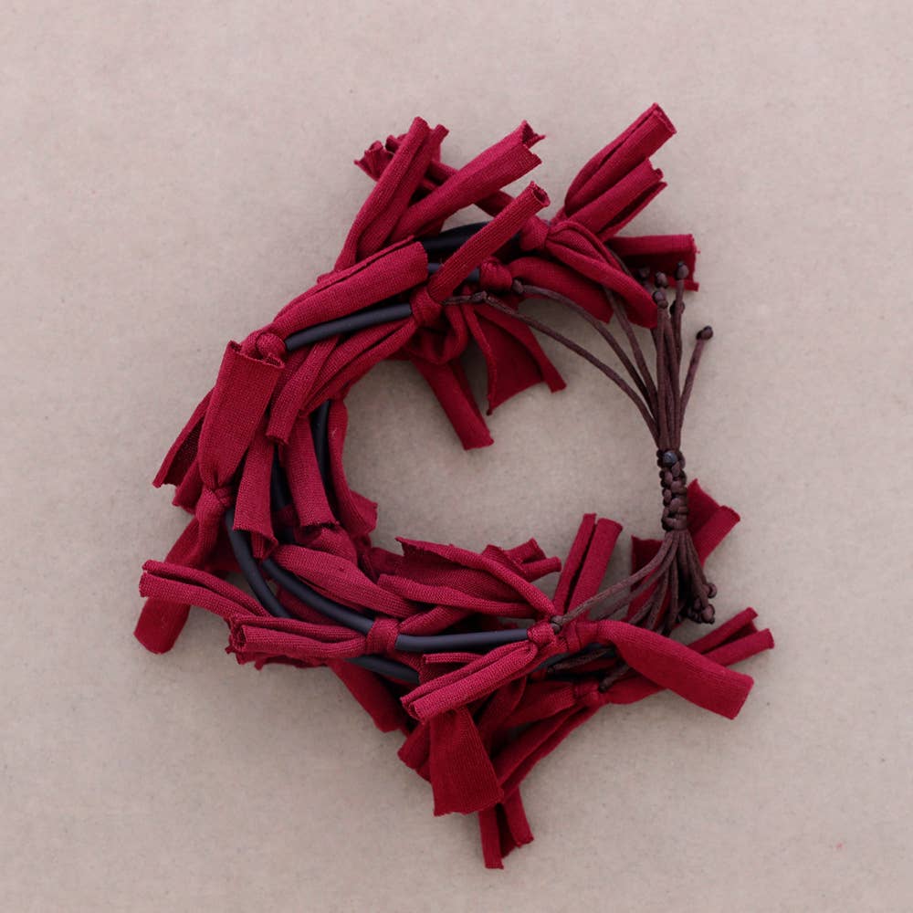 Bracciale Macramè Multi Fili Frange Tessuto: Bordeaux