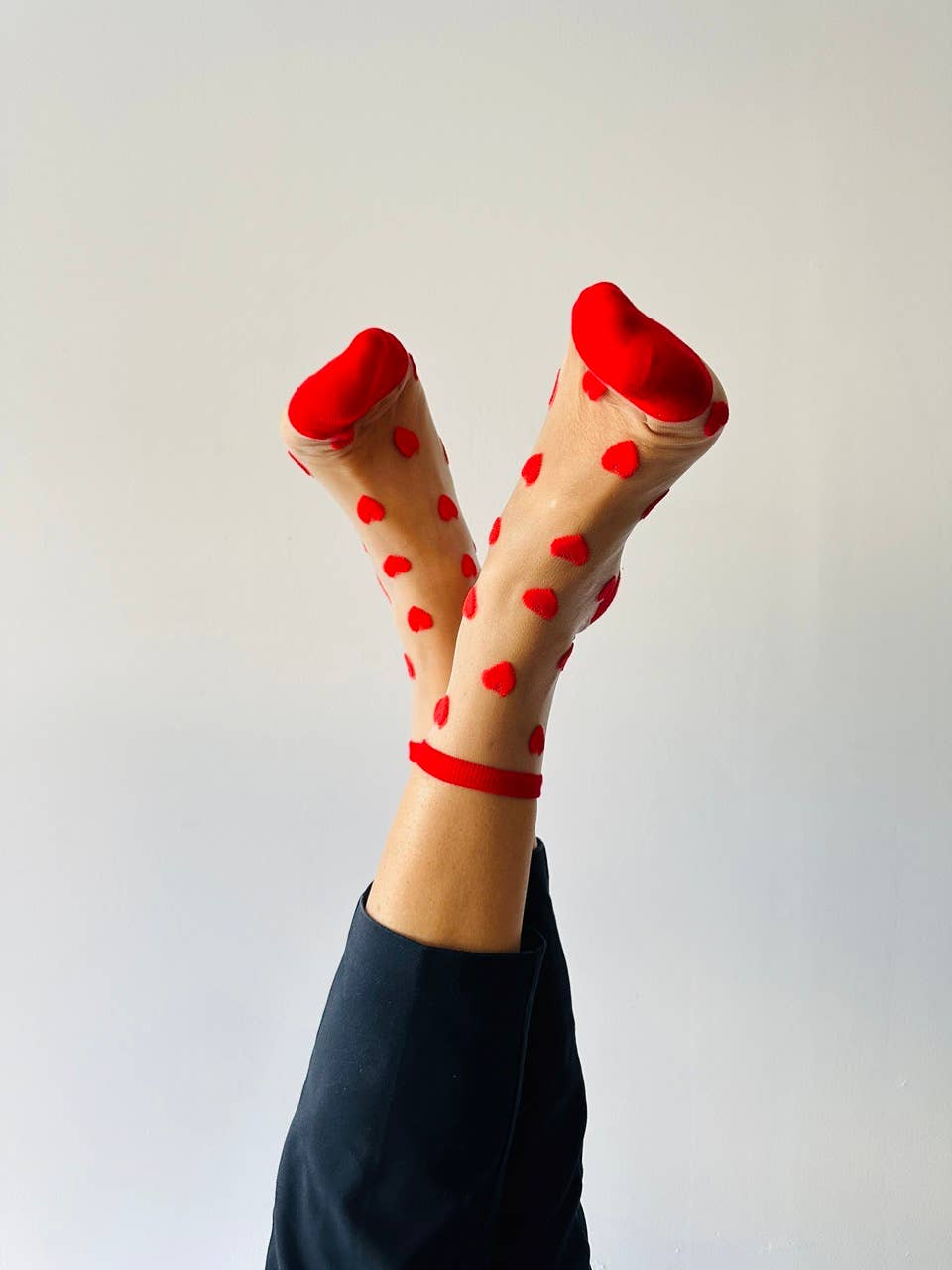 Calze Laure con cuori rossi - calze alla caviglia