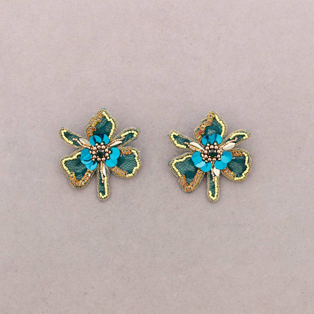 Orecchini Fiore Ricamato Paillettes: Verde