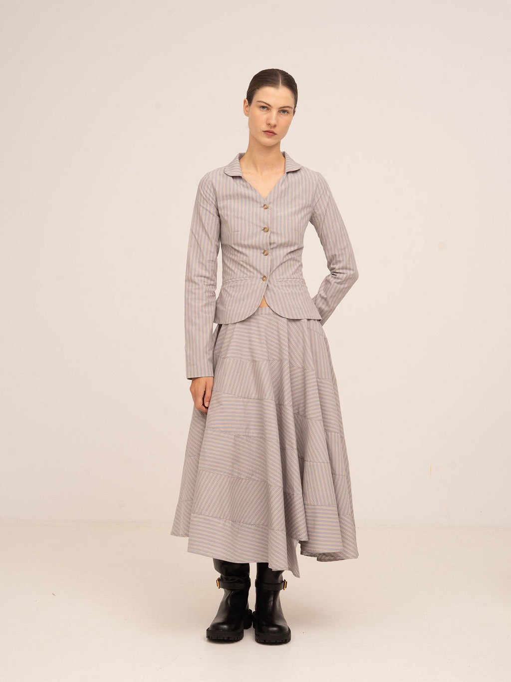 Midnight Striped Gray Flared Skirt