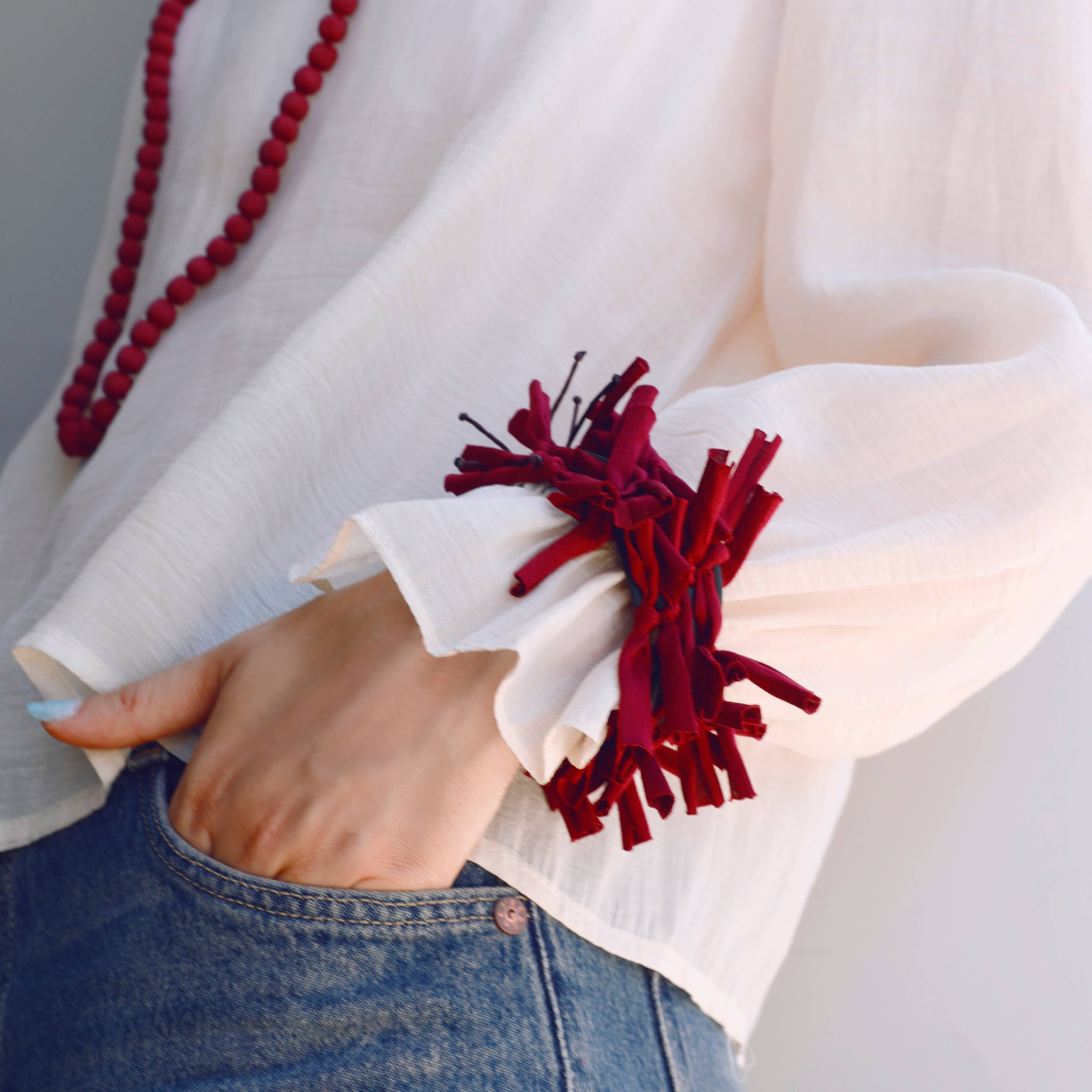 Bracciale Macramè Multi Fili Frange Tessuto: Bordeaux