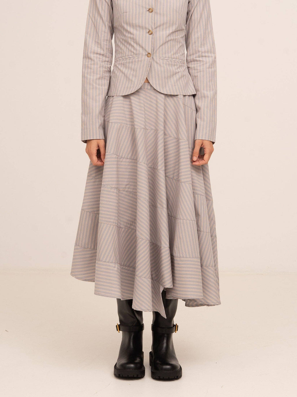 Midnight Striped Gray Flared Skirt