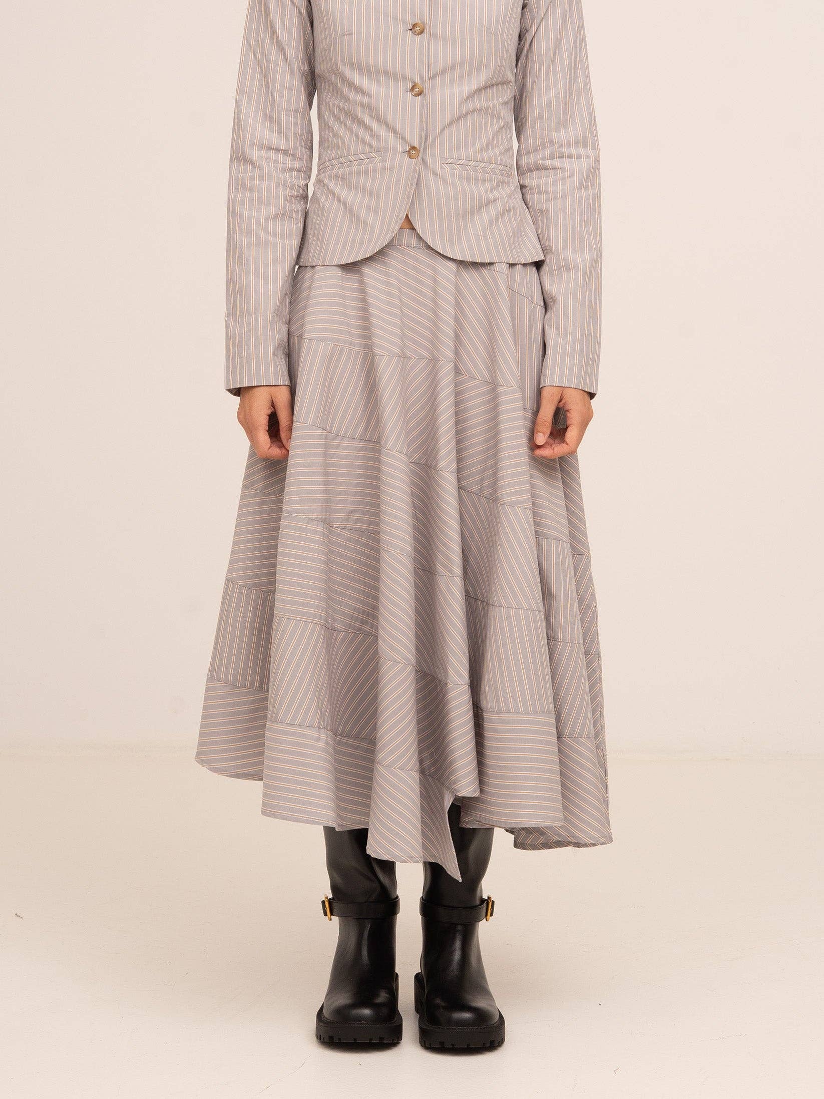 Midnight Striped Gray Flared Skirt