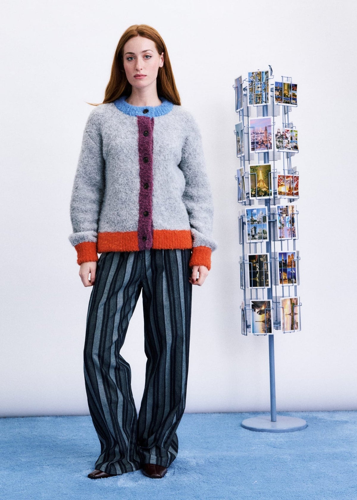 CARDIGAN FLUFFY COLOR-BLOCK - GRIGIO / AZZURRO / VIOLA / ARANCIONE
