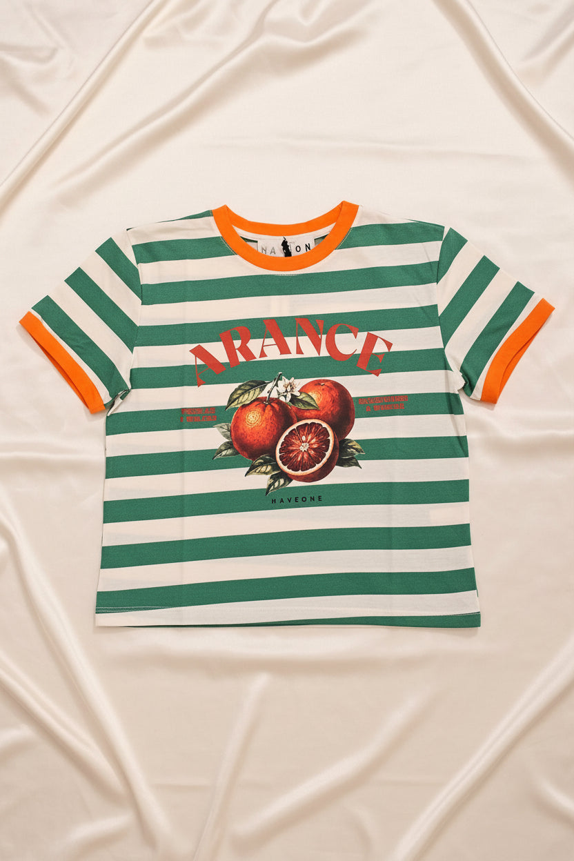 T shirt Fruit stampa Arance latte, verde e arancio
