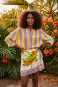 Camicia over righe lilla e lime